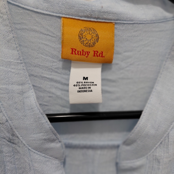 Ruby Rd. Light Blue Collarless Tunic Top #0663 - Picture 6 of 7